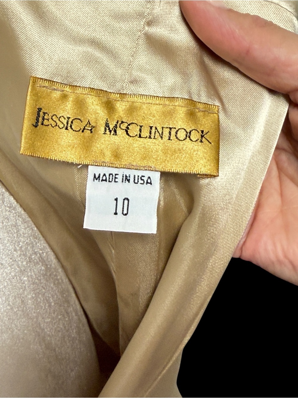 Vintage Jessica McClintock Champagne Satin Halter Lace Maxi A-Line Dress Size 10 - Picture 5 of 5